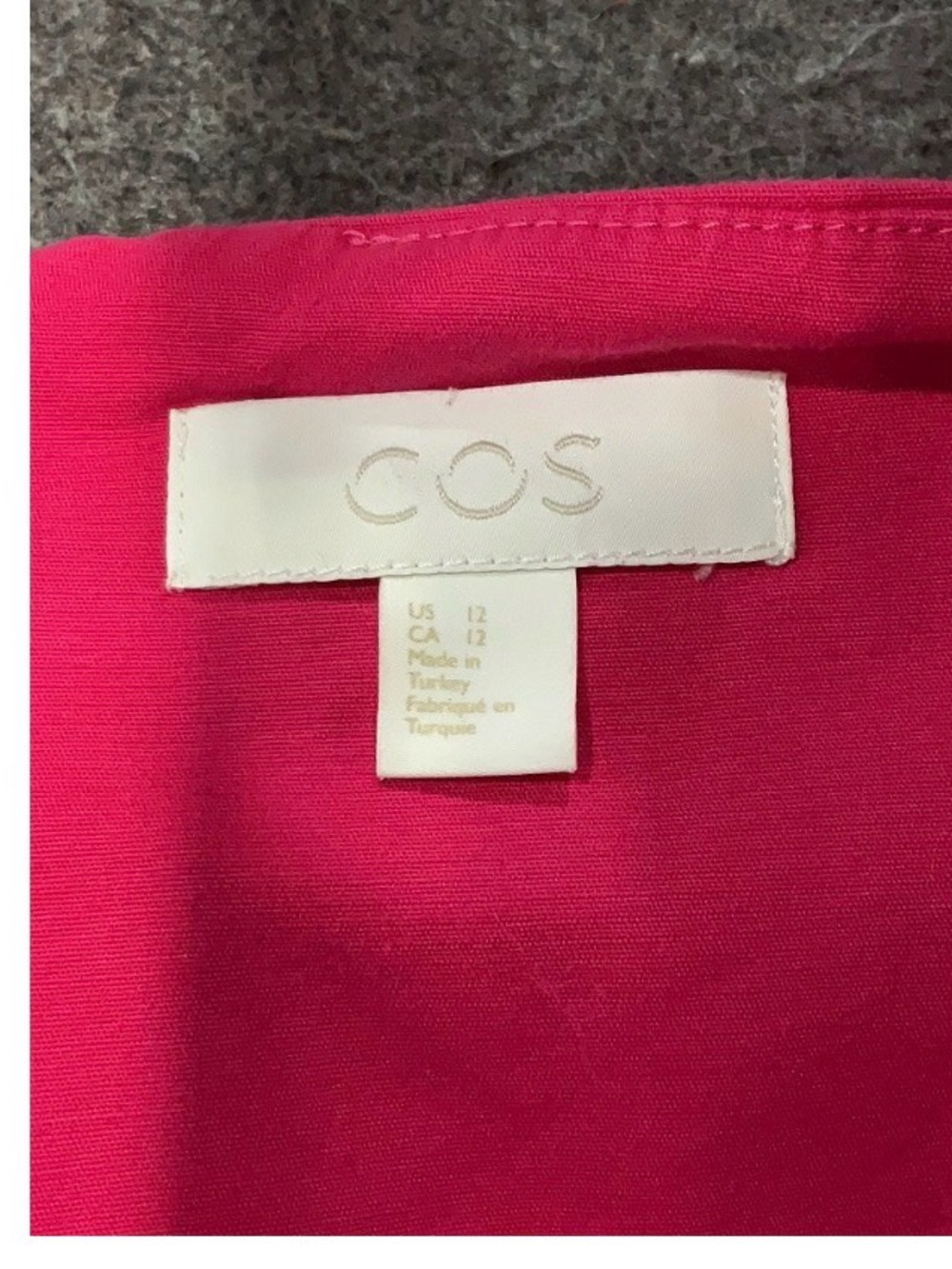 COS Bright Pink Shift Dress Cotton Stretch 3/4 Sleeve Knee Length Size 12 - Picture 7 of 8